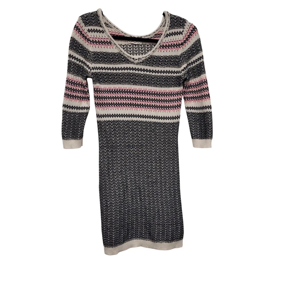 Pink Rose Fair Isle Sweater Dress Gray Black Knit Nordic Cottagecore Winter
